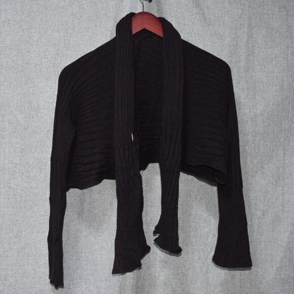Skif International Black Ribbed Cropped Knit Cardigan with Scarf Detail - Picture 1 of 3